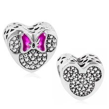 Amor corazón Mickey Minnie dijes cuentas Ajuste Original Pandora pulsera para mujer hacer Jwelry encanto pulsera y collar regalo(China)