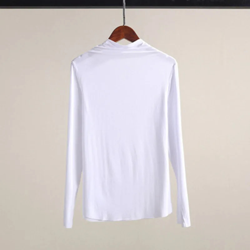 Spring summer new half-high collar thin section long-sleeved T-shirt female Korean version of the slim slimming wild shirt B37
Spring summer new half-high collar thin section long-sleeved T-shirt female Korean version of the slim slimming wild shirt B37