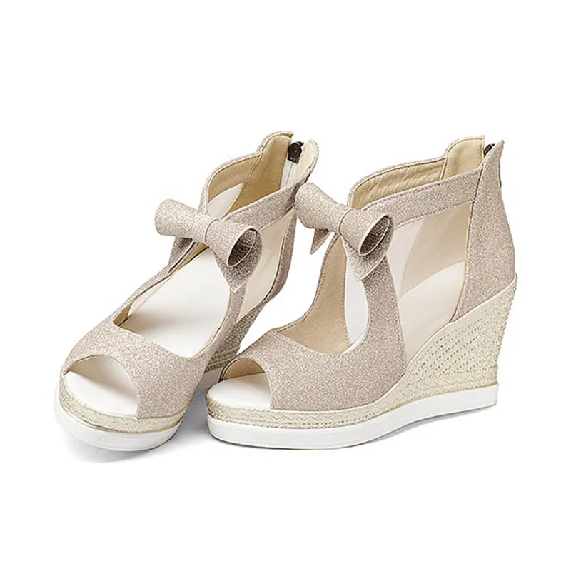 Female 10cm Heels Bling Glitter Wedge Sandals Wholesale Sexy High-heeled Shoes All-match Causal Platform Mejur Shoes Plus Size (8)