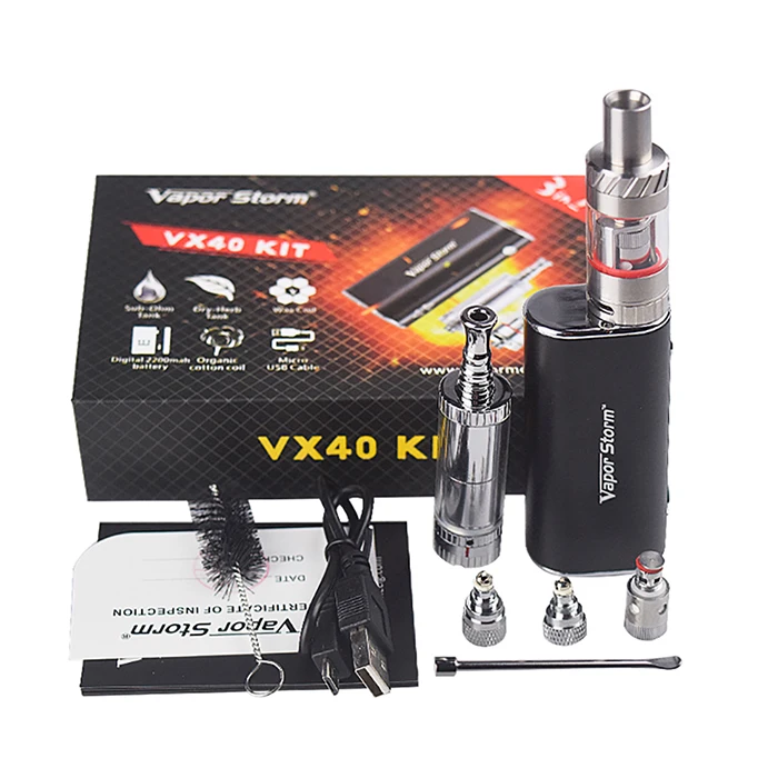 Vapor Storm VX40 40w Electronic Cigarette Kit 2200mah battery TC Box Mod Vape oil Wax Dry herb Vaporizer Kit