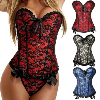 S-6XL Womens Floral Black Lace Trim Corset Overbust Waist Cincher Bustier Top with G-string Shapewear Corset Bustier Bodyshaper
S-6XL Womens Floral Black Lace Trim Corset Overbust Waist Cincher Bustier Top with G-string Shapewear Corset Bustier Bodyshaper