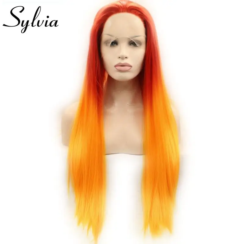 Image Sylvia Orange Hair Wig Synthetic Straight Hair Lace Front Wigs For Black Women Heat Resistant Fiber Wig