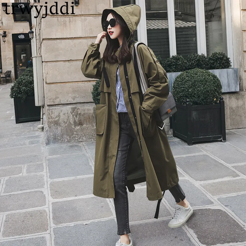 Fashion Windbreaker Coats Women 2019 New Spring Autumn Korean Armygreen Loose Long Trench Hooded Coat Outerwear N394
Fashion Windbreaker Coats Women 2019 New Spring Autumn Korean Armygreen Loose Long Trench Hooded Coat Outerwear N394