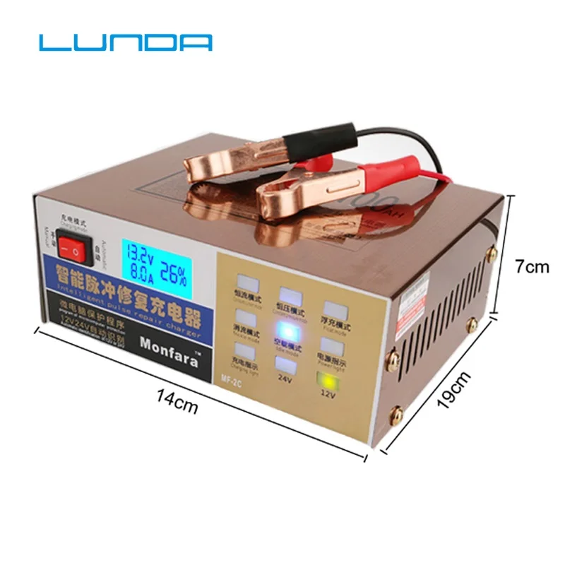 English Version 12V/24V Car Battery Charger LED Display Automatic Intelligent Pulse Repair Charger for All Lead Acid Battery
English Version 12V/24V Car Battery Charger LED Display Automatic Intelligent Pulse Repair Charger for All Lead Acid Battery