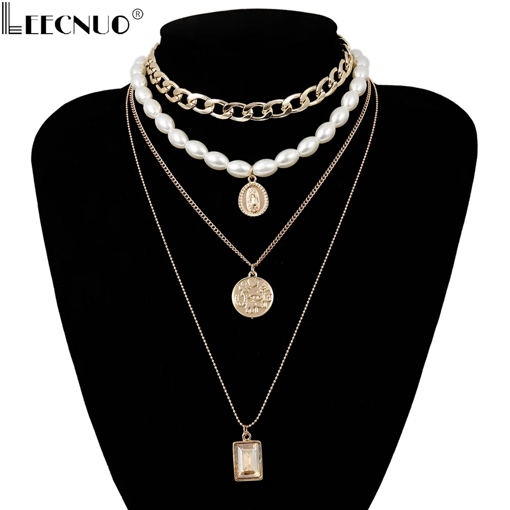 Punk Multi Layered Pearl Choker Necklace Collar Statement Virgin Mary Coin Crystal Pendant Necklace Women Jewelry
Punk Multi Layered Pearl Choker Necklace Collar Statement Virgin Mary Coin Crystal Pendant Necklace Women Jewelry