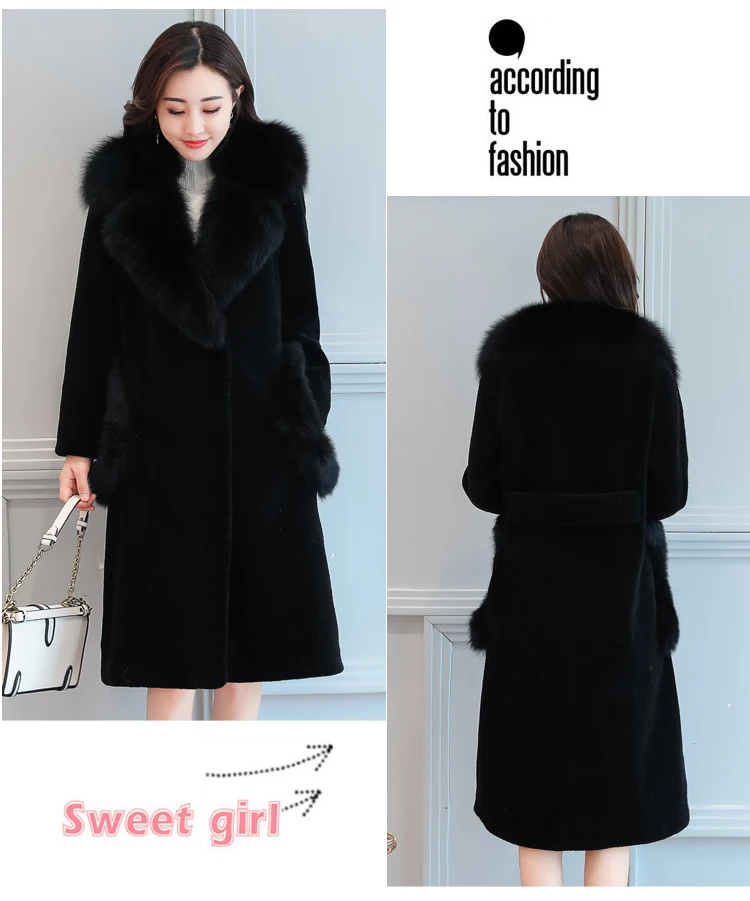 2018 Autumn And Winter Sheep Sheared Coat Women Medium Long Faux Fur Coat High Imitation Fox Fur Collar Manteau Femme Hiver AS080 (7)
