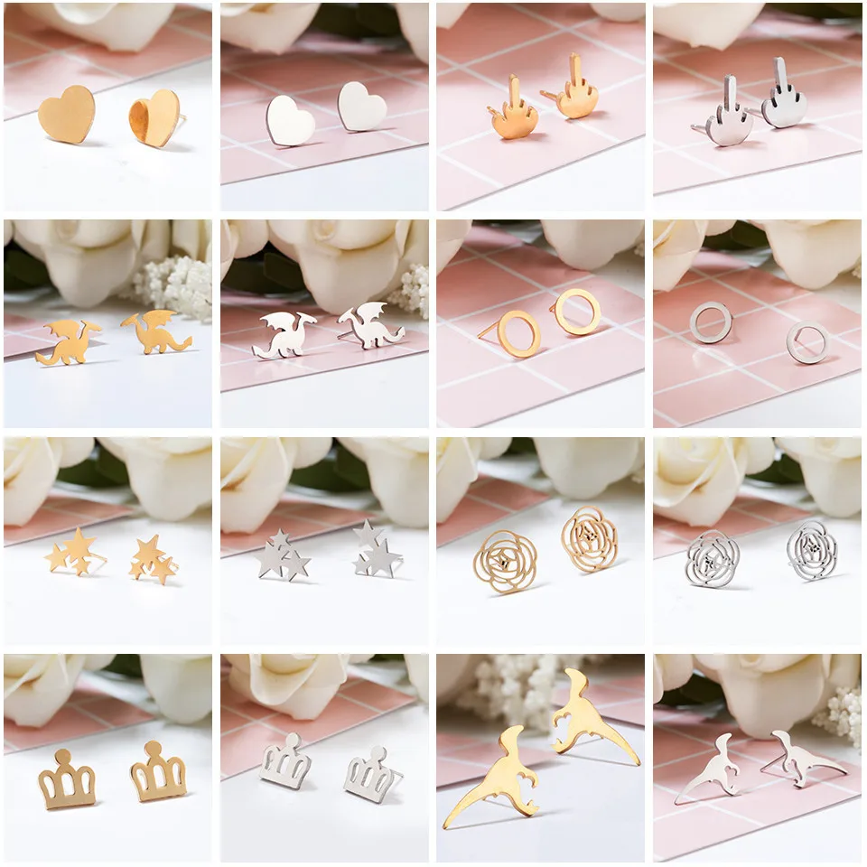 Women Golden Silver Stainless Steel Cute Stud Earrings Carnations for Girls Animal Heart Leaves Star Earrings Minimalist Jewelry
Women Golden Silver Stainless Steel Cute Stud Earrings Carnations for Girls Animal Heart Leaves Star Earrings Minimalist Jewelry