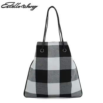 Estelle Wang Casual Tote Cotton Fabric Shoulder Bags England Style Women Simple Large Capacity Black White Plaid Tote Handbag
Estelle Wang Casual Tote Cotton Fabric Shoulder Bags England Style Women Simple Large Capacity Black White Plaid Tote Handbag