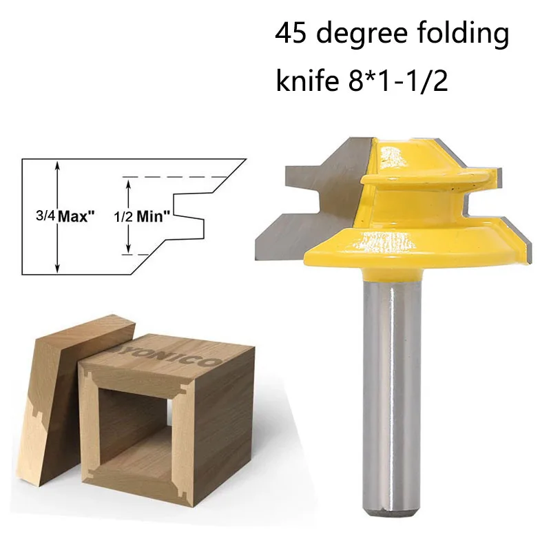 1Pcs Woodwork Milling Cutters 45 Degree Lock Miter Router Bit 8*1-1/2 Woodworking Drill Bit 8mm Shank Tenon Cutter
1Pcs Woodwork Milling Cutters 45 Degree Lock Miter Router Bit 8*1-1/2 Woodworking Drill Bit 8mm Shank Tenon Cutter