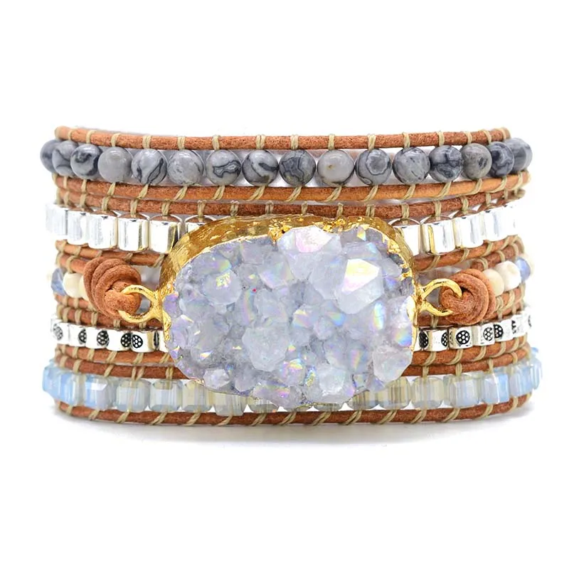 Leather Bracelets Unique Mixed Natural Stones Quartz Druzy Charm 5 Strands Wrap Bracelets Handmade Druzy Bracelet Dropship
Leather Bracelets Unique Mixed Natural Stones Quartz Druzy Charm 5 Strands Wrap Bracelets Handmade Druzy Bracelet Dropship
