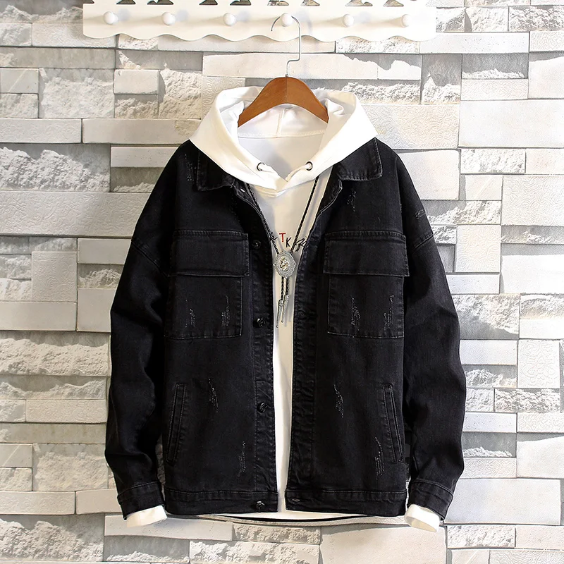 Cowboy jacket Men's fashion hole-breaking locomotive short jacket Black Men's Korean version of self-cultivation autumn coat
Cowboy jacket Men's fashion hole-breaking locomotive short jacket Black Men's Korean version of self-cultivation autumn coat
