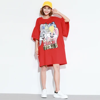 2019 spring and summer new women's short-sleeved T-shirt large size tide brand cartoon printing long T-shirt skirt
2019 spring and summer new women's short-sleeved T-shirt large size tide brand cartoon printing long T-shirt skirt