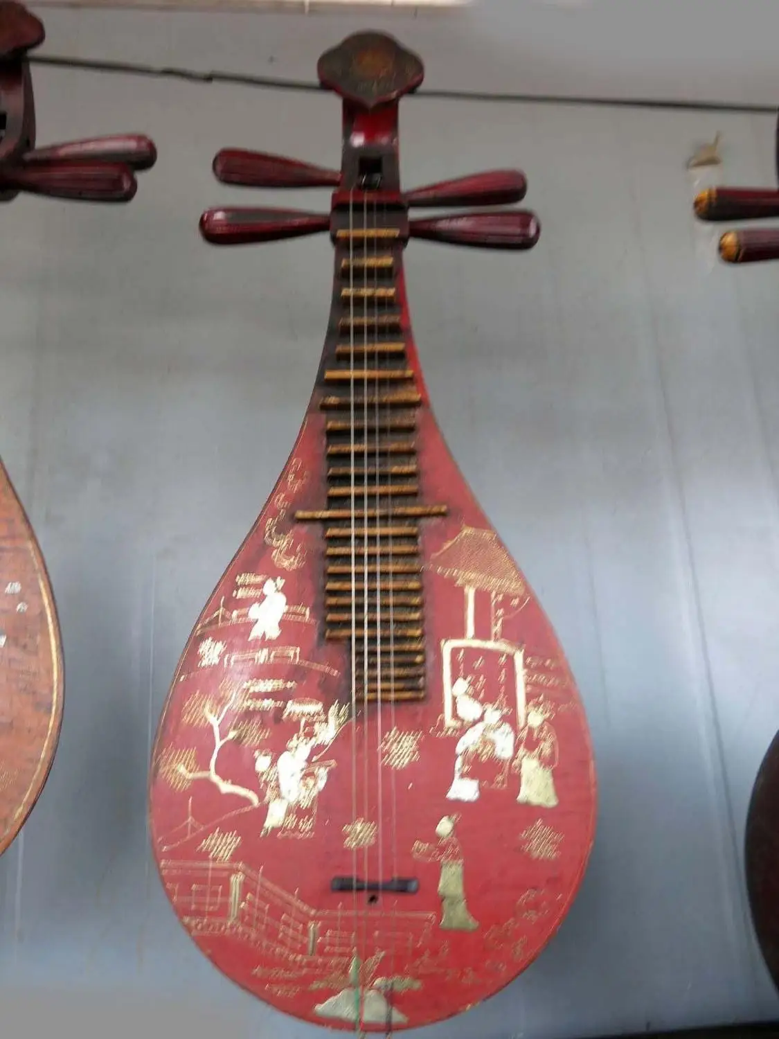 30" China Old hand-made wood pipa lacquerware 4-stringed Chinese lute Statue A(0505)