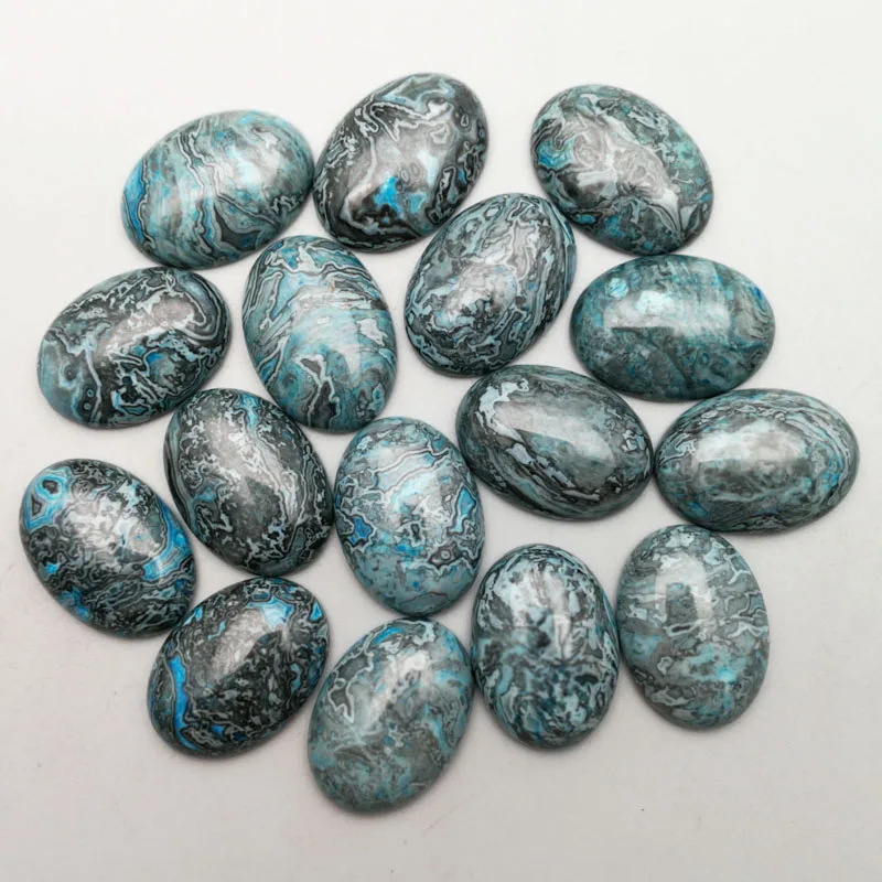 

Fashion 25x18MM Natural blue onyx Stone Beads charms oval Cabochon for jewelry making Ring Earrings accessories 12Pcs no hole