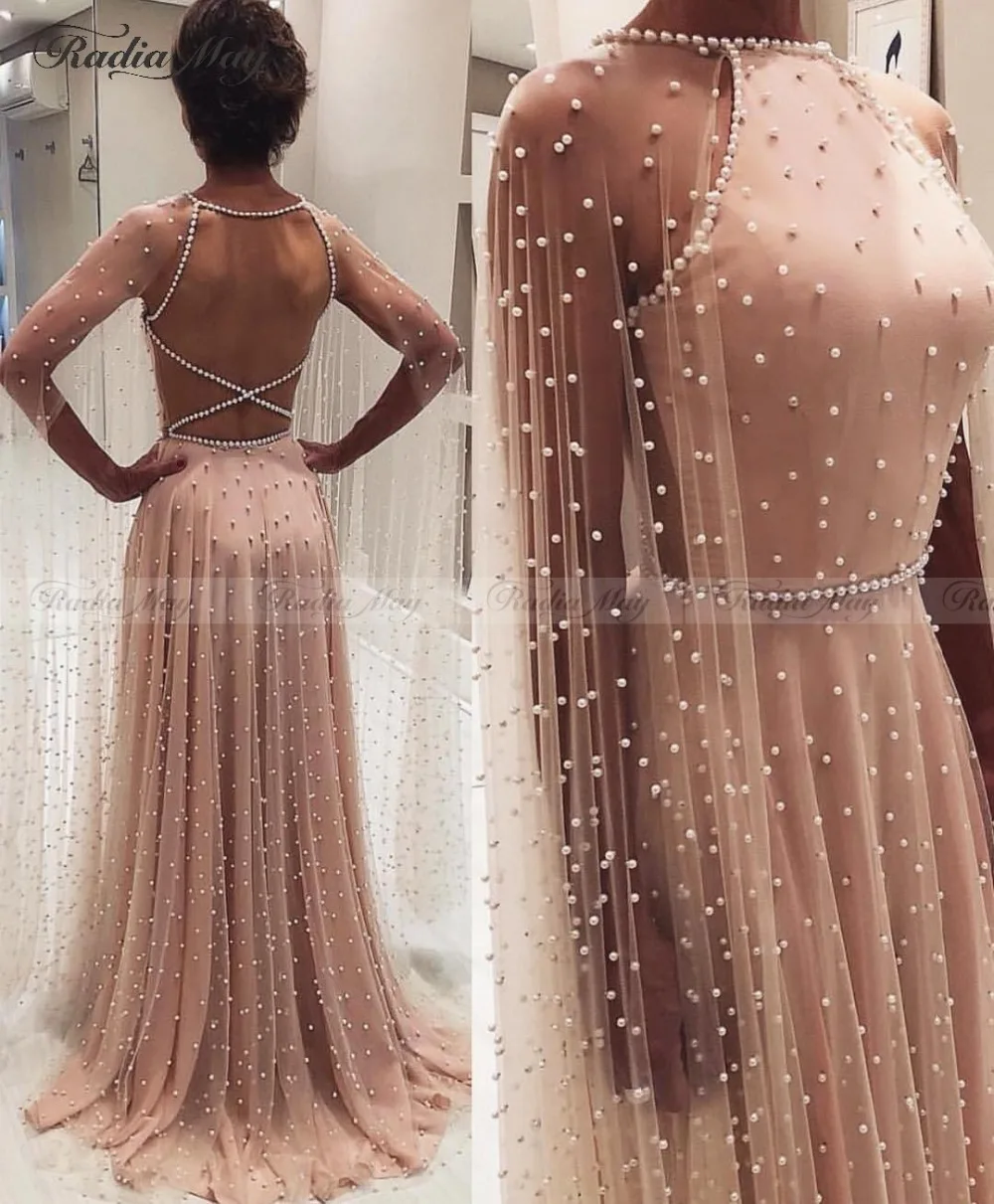 Heavy Pearls Illusion Tulle Champagne Long Evening Dress with Cape Backless Sheer Prom Dresses 2019 Elegant Formal Party Gowns
Heavy Pearls Illusion Tulle Champagne Long Evening Dress with Cape Backless Sheer Prom Dresses 2019 Elegant Formal Party Gowns
