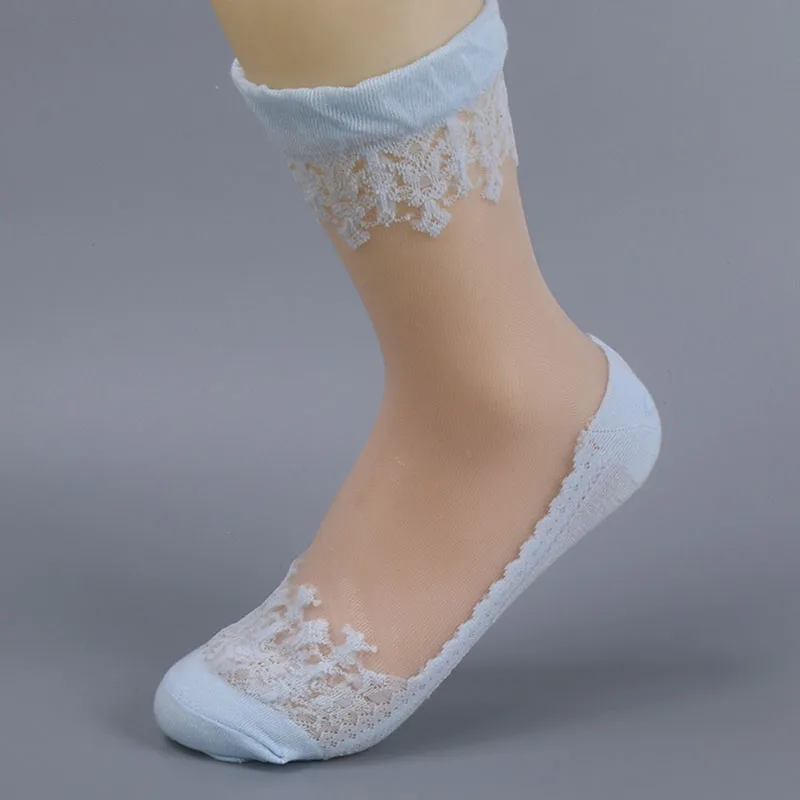 5 парт/лот женские жаккардовые носки до щиколотки чистые шелковые кружевные
