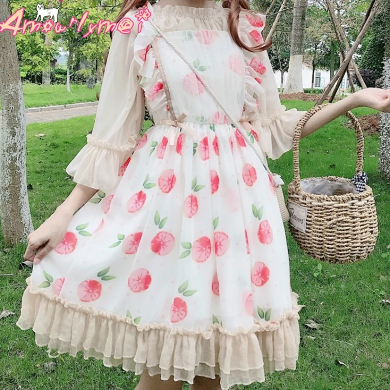 Japanese Style Mori Girl Sweet Bow Ruffles Sleeveless Printed Chiffon Cute Dress Lolita Kawaii Princess Dress Ball Gown Vestidos
Japanese Style Mori Girl Sweet Bow Ruffles Sleeveless Printed Chiffon Cute Dress Lolita Kawaii Princess Dress Ball Gown Vestidos