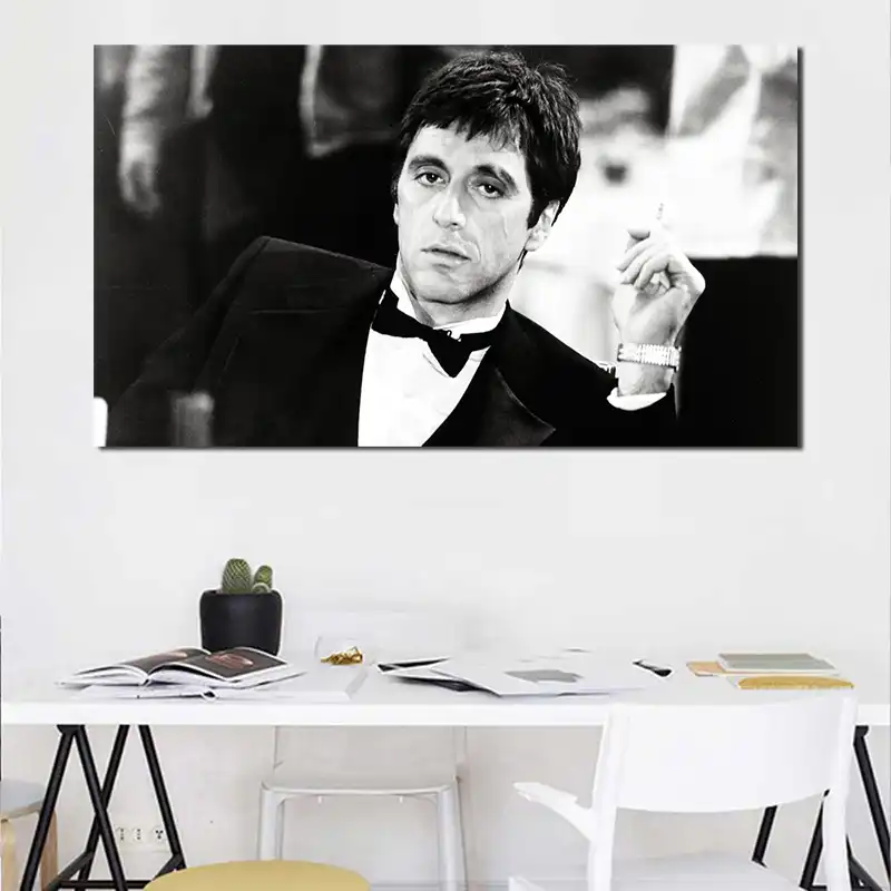 Black White Tony Montana Wallpaper Wall Art Canvas Poster