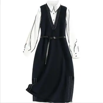 Two Piece Set Shirt And Knit Dress Autumn Winter White Tops Black Knit Sundress Women's Plus Size Clothing XL
Two Piece Set Shirt And Knit Dress Autumn Winter White Tops Black Knit Sundress Women's Plus Size Clothing XL