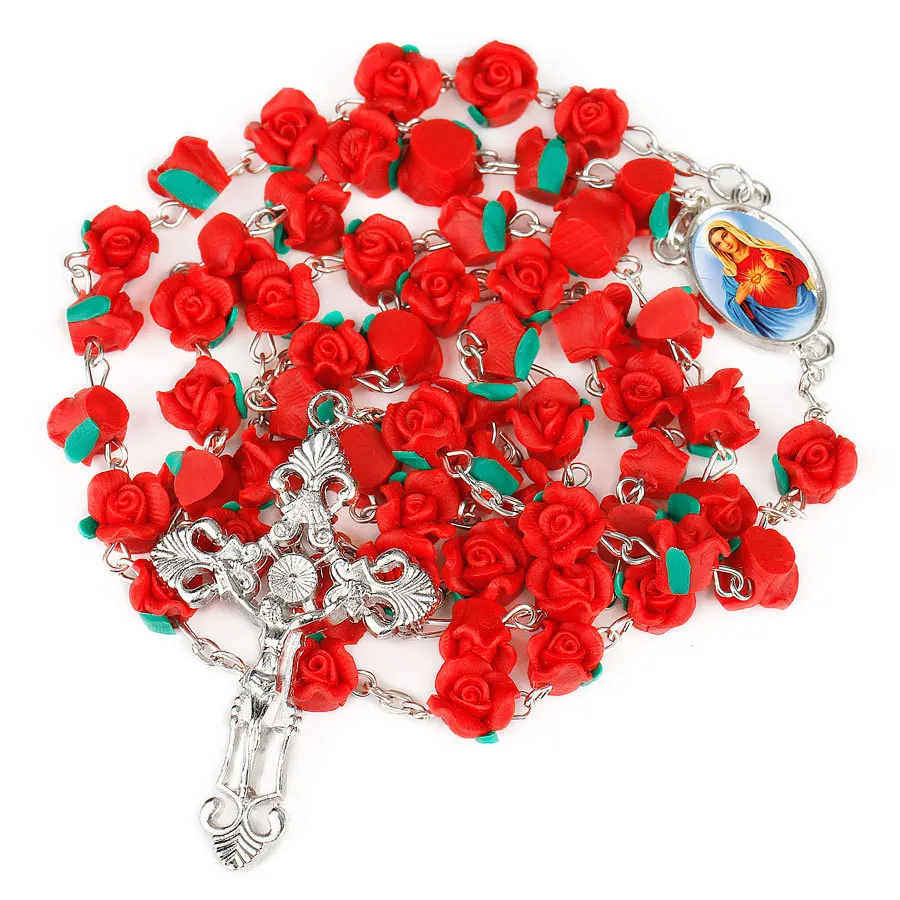 Five Decade Our Lady 8mm Polymer Clay Rose Beads Rosary Catholic Necklace With Holy Soil Medal Crucifix Religious Cross Necklace
Five Decade Our Lady 8mm Polymer Clay Rose Beads Rosary Catholic Necklace With Holy Soil Medal Crucifix Religious Cross Necklace