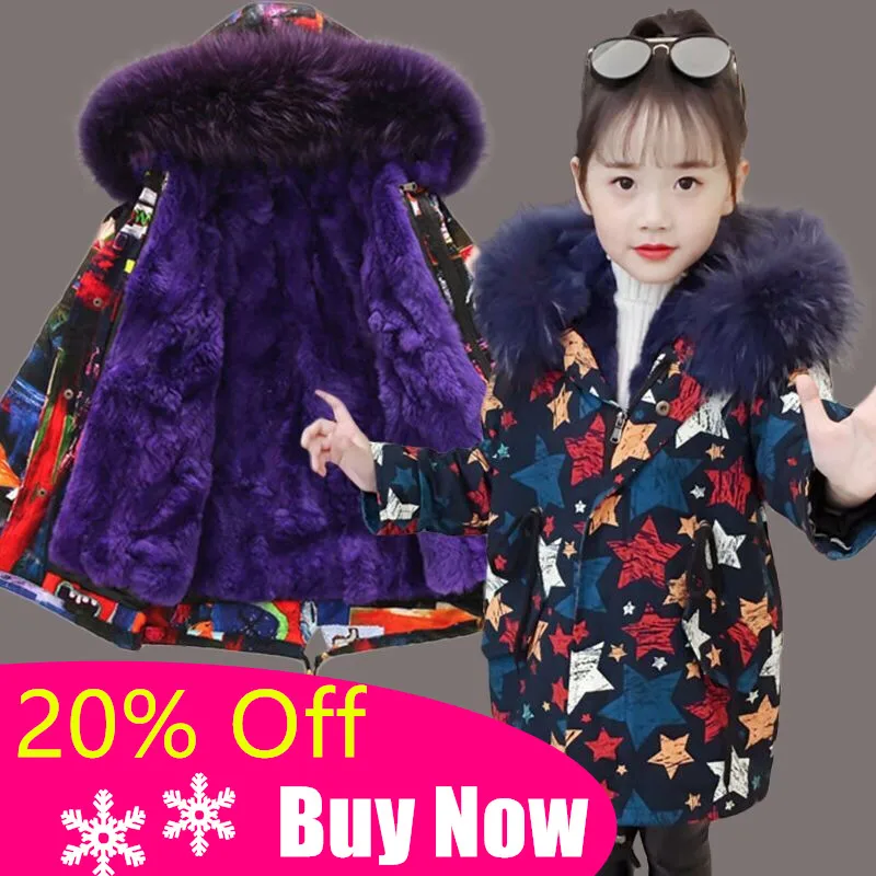 Girls Winter Medium Long Cotton-padded Outerwear Coats Warm Girls Casual Cotton-padded Jackets Girl Printed Fur Hooded Jacket
Girls Winter Medium Long Cotton-padded Outerwear Coats Warm Girls Casual Cotton-padded Jackets Girl Printed Fur Hooded Jacket
