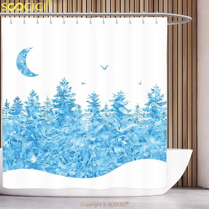 Decorative Shower Curtain Modern Decor Winter Fairytale Inspired Snow Scenery with Pines and Moon Aqua Sky Blue and White
Decorative Shower Curtain Modern Decor Winter Fairytale Inspired Snow Scenery with Pines and Moon Aqua Sky Blue and White