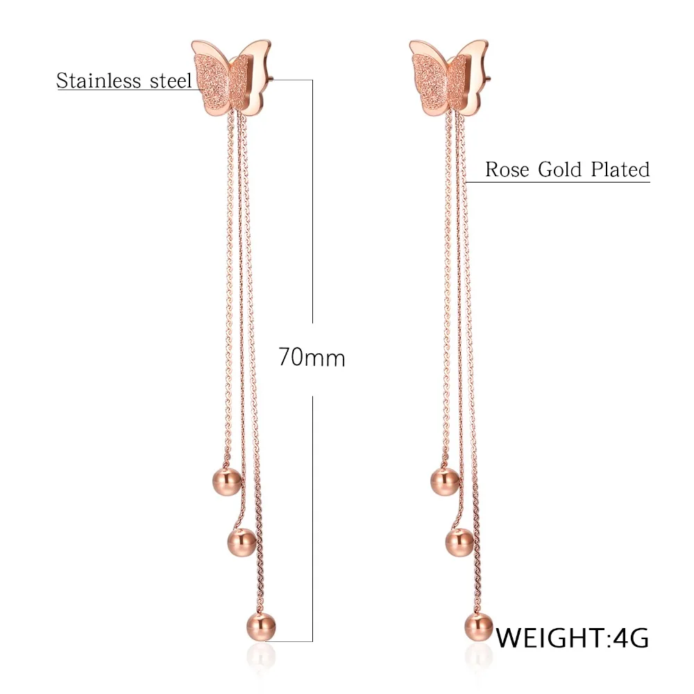 New Fashion Rose Gold Drop Earrings Long Tassel Butterfly Shape Women's Earring Stainless Steel Jewelry Gift EZ029
New Fashion Rose Gold Drop Earrings Long Tassel Butterfly Shape Women's Earring Stainless Steel Jewelry Gift EZ029