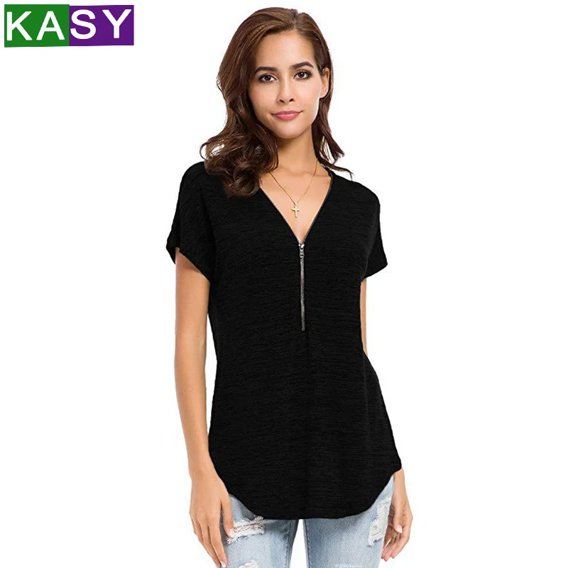 Women Casual 2019 Summer Short Sleeve Zip Front V neck tshirts 3XL 2XL Plus Size Female Outfits Home wear Solid Red Pink Tops
Women Casual 2019 Summer Short Sleeve Zip Front V neck tshirts 3XL 2XL Plus Size Female Outfits Home wear Solid Red Pink Tops