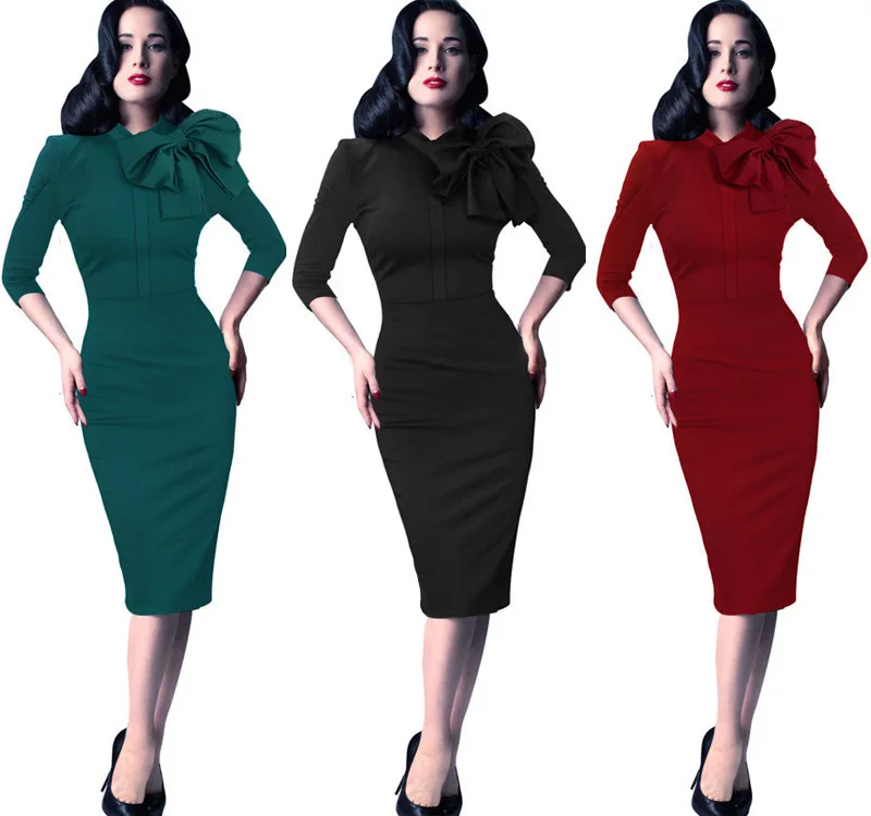 2010 Autumn New Womens Elegant 1950s Vintage Pinup Retro Rockabilly 3/4 Sleeve Bow Party Work Sheath Bodycon Wiggle Pencil Dress
2010 Autumn New Womens Elegant 1950s Vintage Pinup Retro Rockabilly 3/4 Sleeve Bow Party Work Sheath Bodycon Wiggle Pencil Dress