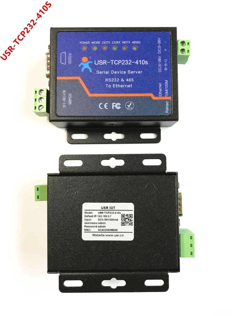 USR-TCP232-410S RS232 RS485 последовательный порт в Ethernet конвертер с ModBus RTU к TCP и CE FCC RoHS |