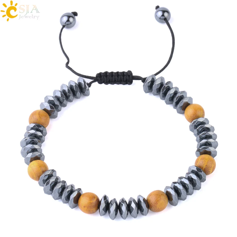 CSJA Unisex Energy Bracelet Natural Stone Hematite Mixed Wooden Beads Braided Bracelets Women Men Resizable Balance Bangles F803
CSJA Unisex Energy Bracelet Natural Stone Hematite Mixed Wooden Beads Braided Bracelets Women Men Resizable Balance Bangles F803