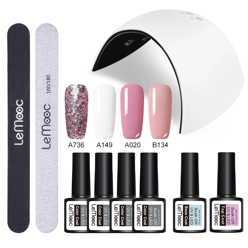 LEMOOC 9Pcs/set Rose Gold Gel Nail Polish Nail File 27W UV Lamp Set 8ml No Wipe Matte Top Coat Base Coat Gel Varnish
LEMOOC 9Pcs/set Rose Gold Gel Nail Polish Nail File 27W UV Lamp Set 8ml No Wipe Matte Top Coat Base Coat Gel Varnish