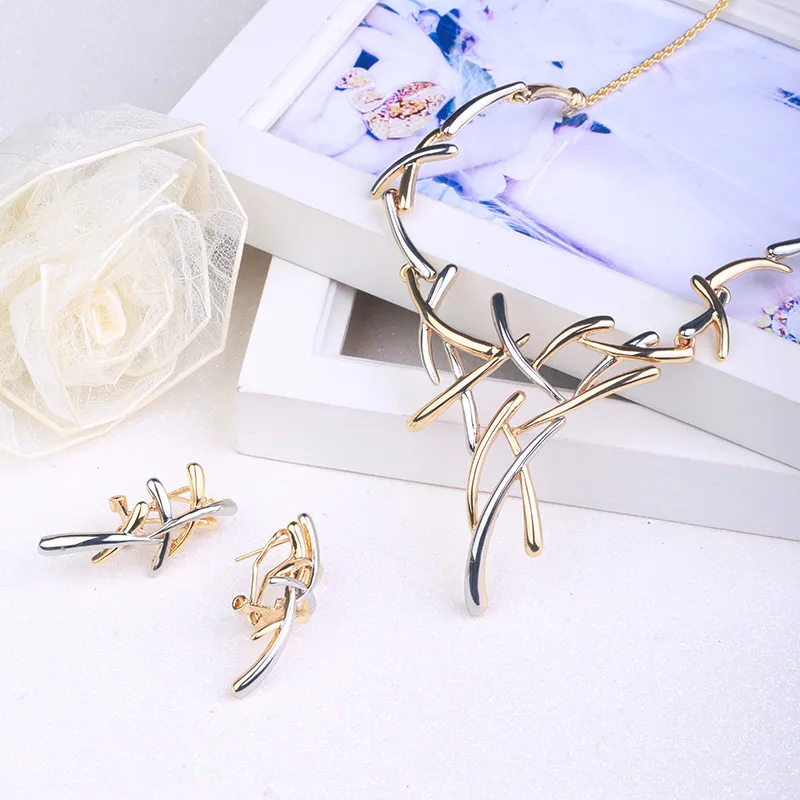 Silver/gold Color Metallic Earrings Statement Necklace*