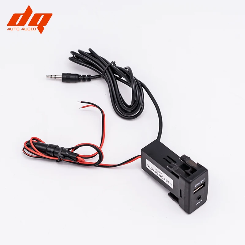 

2.1A USB Charger AUX Socket Power Adapter & 3.5mm Indicator Audio Jack Extension Lead Flush Lossless Mount for TOYOTA VIGO