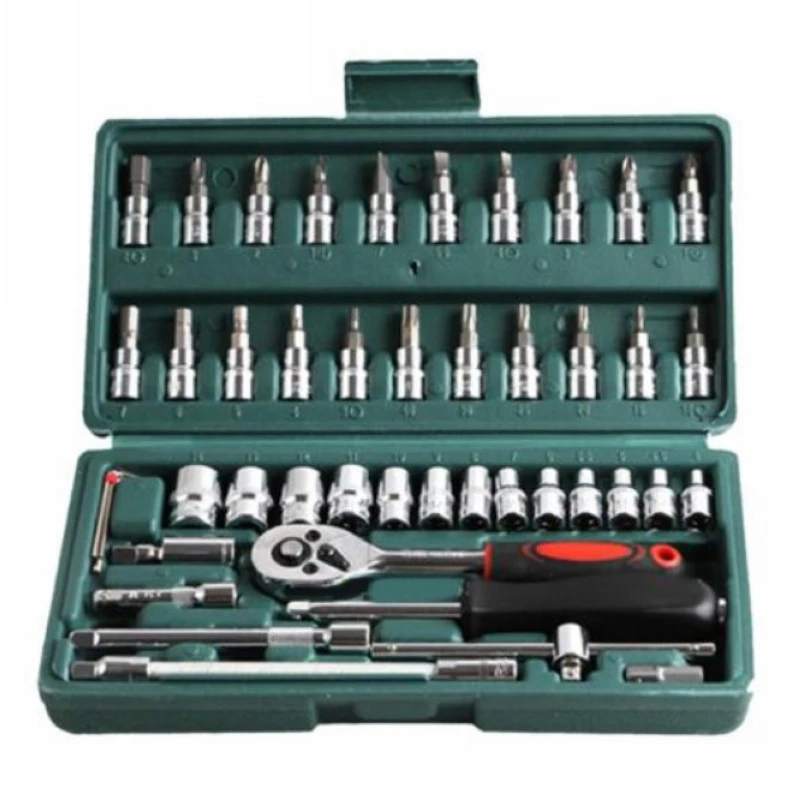 46Pcs Spanner Socket Set 1/4 inch Screwdriver Ratchet Wrench Kit Car Repair Tool Sets Combination Tool Wrench Set Hand Tools
46Pcs Spanner Socket Set 1/4 inch Screwdriver Ratchet Wrench Kit Car Repair Tool Sets Combination Tool Wrench Set Hand Tools