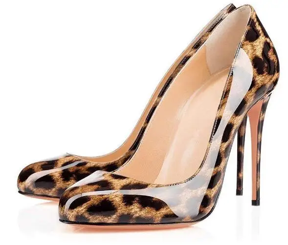 

Patent Leather Round Toe High Heels Gladiator Women Shoes Sexy Leopard Dress Ladies Shoes Office Pumps Large Size