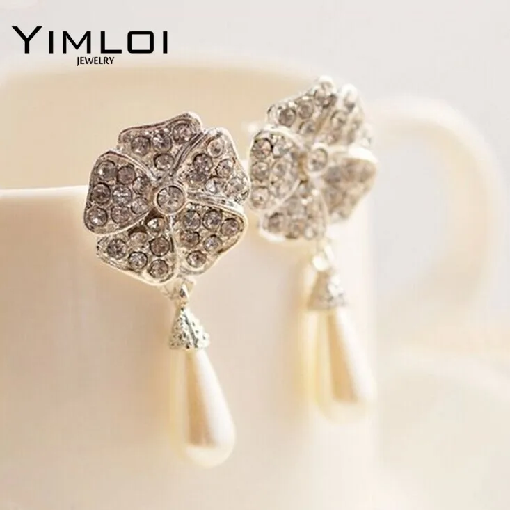 New Elegant Full Rhinestone Flower Long Water Drop Pearl Earrings for Women Jewelry E172
New Elegant Full Rhinestone Flower Long Water Drop Pearl Earrings for Women Jewelry E172