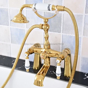 Bathtub Faucet Gold Color Brass Deck Mounted Bathroom Tub Faucet Dual Handle W/ Hand Shower Sprayer Tub Mixer Tap Ntf779
Bathtub Faucet Gold Color Brass Deck Mounted Bathroom Tub Faucet Dual Handle W/ Hand Shower Sprayer Tub Mixer Tap Ntf779
