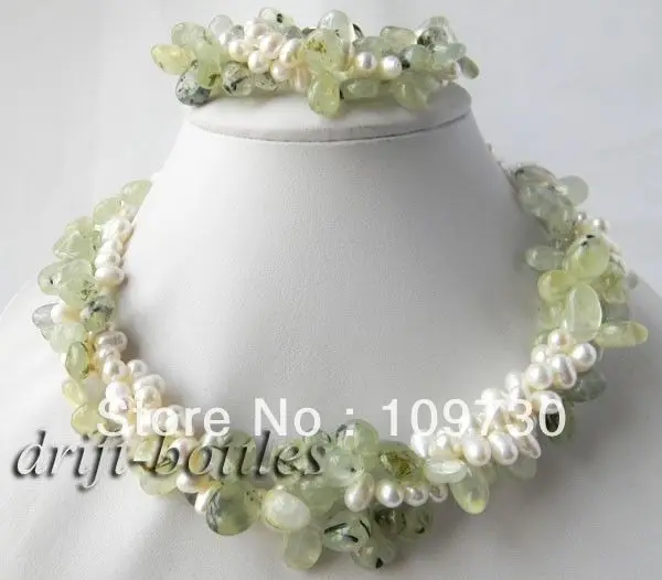 Jewelry 00436 3strands 17'' White Baroque Freshwater Pearl Prehnite Bracelet Necklace Set (A0423)
Jewelry 00436 3strands 17'' White Baroque Freshwater Pearl Prehnite Bracelet Necklace Set (A0423)