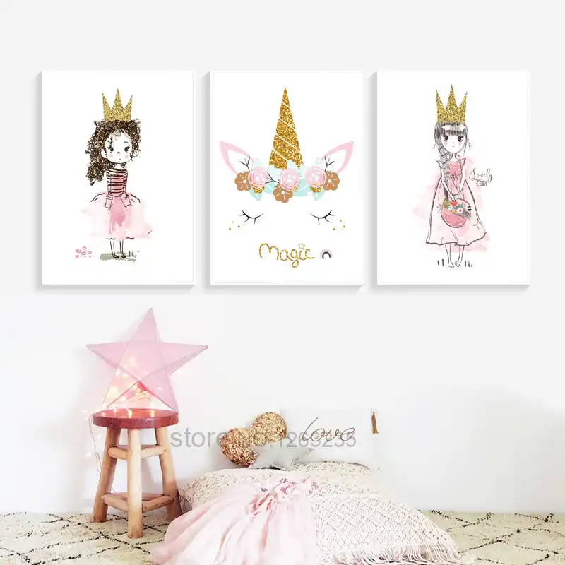 Princess Baby Girl Unicorn Room Decor Picture Nordic Poster