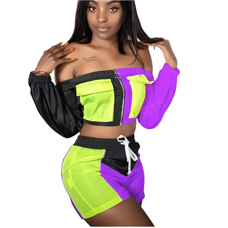 Summer Casual Style Sexy 2 Piece Outfits for Women Long Sleeves Slash Collar Elastic Short Top Off-the Shoulder Zipper Hot Pant
Summer Casual Style Sexy 2 Piece Outfits for Women Long Sleeves Slash Collar Elastic Short Top Off-the Shoulder Zipper Hot Pant