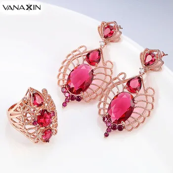 VANAXIN Jewelry Sets Red CZ Crystal Earrings&Ring for Women Rose/ Gold/ Silver Color Brass Large Jewelry Party Charms Jewels
VANAXIN Jewelry Sets Red CZ Crystal Earrings&Ring for Women Rose/ Gold/ Silver Color Brass Large Jewelry Party Charms Jewels