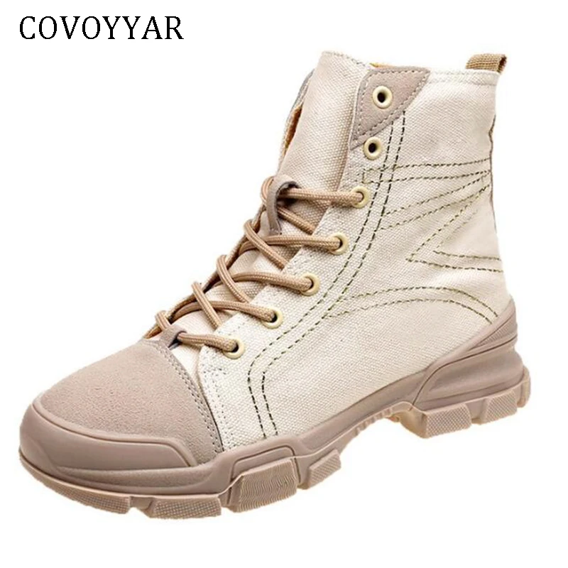 COVOYYAR 2019 Platform Canvas Women Boots Ankle Flat Lace Up Military Combat Booties Retro Casual Shoes High Top Sneakers WBS474 
COVOYYAR 2019 Platform Canvas Women Boots Ankle Flat Lace Up Military Combat Booties Retro Casual Shoes High Top Sneakers WBS474