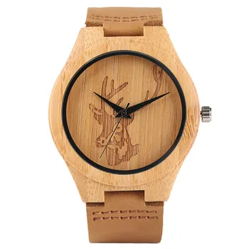 Hand-made Bamboo Wooden Men Women Quartz Watch Sculpted Deer Head Genuine Leather Strap Fashion Watches Special Gift For Xmas
Hand-made Bamboo Wooden Men Women Quartz Watch Sculpted Deer Head Genuine Leather Strap Fashion Watches Special Gift For Xmas
