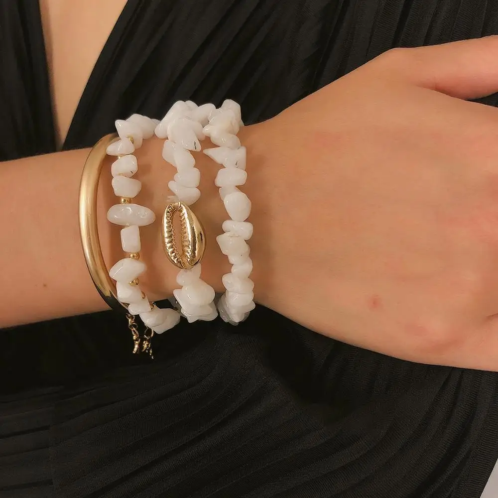 Fashion Gold Color Cowrie Shell Charm Bracelets for Women White Blue Stone Bead Bracelet Bangle Bohemia Jewelry
Fashion Gold Color Cowrie Shell Charm Bracelets for Women White Blue Stone Bead Bracelet Bangle Bohemia Jewelry