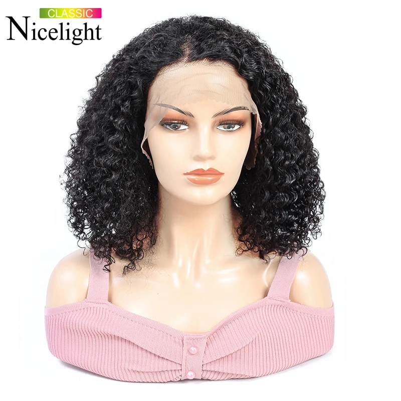 

Kinky Curly Lace Front Wig Human Hair Wig 13X4 Short Bob Frontal Wigs Peruvian Closure Wig Nicelight Glueless Wavy Remy Hair