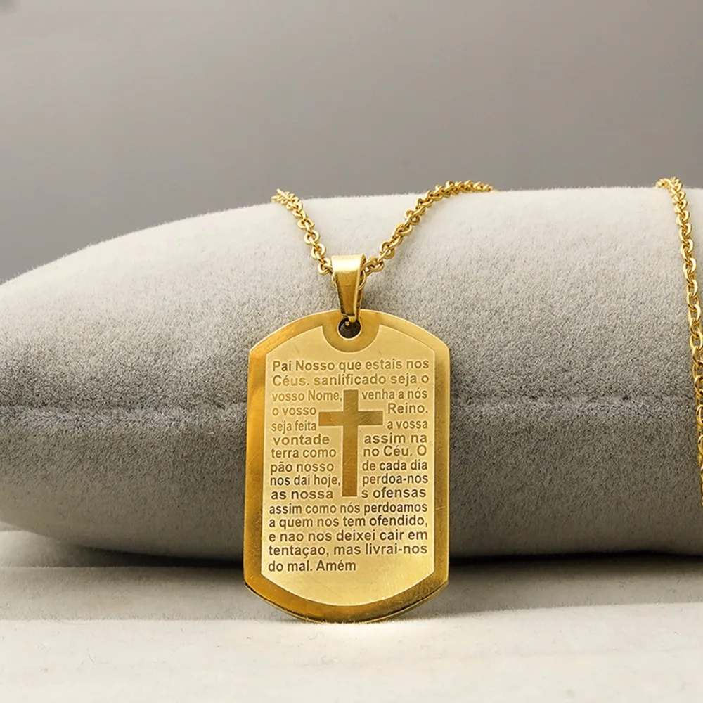 Stainless Steel Bible Cross Dog Tag Pendant Necklace Religious Jewelry Christian Prayer Script Chain Necklace for Women
Stainless Steel Bible Cross Dog Tag Pendant Necklace Religious Jewelry Christian Prayer Script Chain Necklace for Women