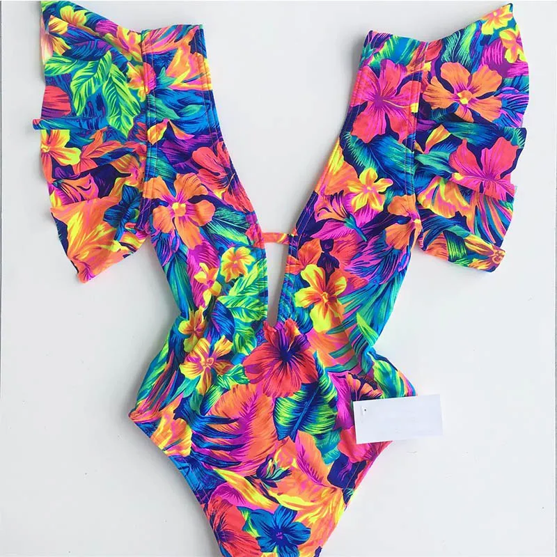 Sexy Deep V One Piece Swimsuit Women Tropical Floral Swimwear Flower Printed Monokini Ruffle Bodysuit Flounce Bathing Suit
Sexy Deep V One Piece Swimsuit Women Tropical Floral Swimwear Flower Printed Monokini Ruffle Bodysuit Flounce Bathing Suit