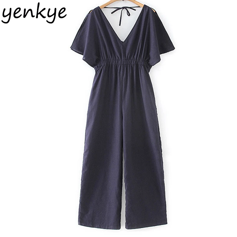 2019 Women Solid Color Holiday Summer Jumpsuit Female V Neck Slits Short Sleeve Elastic High Waist Casual Romper Long overalls
2019 Women Solid Color Holiday Summer Jumpsuit Female V Neck Slits Short Sleeve Elastic High Waist Casual Romper Long overalls