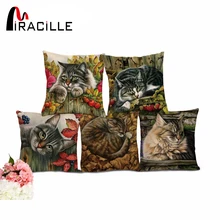 Miracille Throw Pillows Without Inner Sleeping Cats Couch Modern Linen Cushion For Sofa Chair Car Seat Homeware Decoration